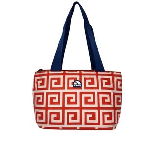 Igloo Mini Essential Tote Cooler Bag Insulated  Orange White Greek Key  Lunch